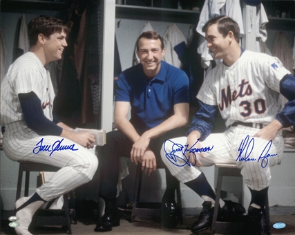 Tom Seaver, Jerry Koosman & Nolan Ryan Multi Signed 16x20 New York Mets Locker Room Photo (Ryan Holo, Steiner & FSC)